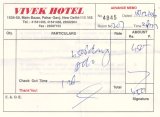 Účtenka z hotelu Vivek (Dillí)