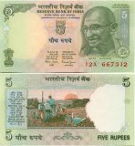 Bankovka  - 5 rupií (2,50 Kč)