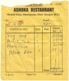 Účet z restaurace Ashoka (McLeod Ganj)