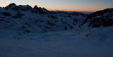 Ledovec Vermuntgletscher a zapadající slunko