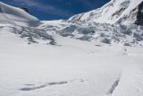 Ledovec Grenzgletscher mezi Monte Rosou a Lyskammem